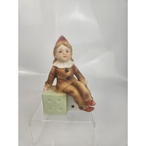 Vintage Capidimonte Ceramic Italian Clown Child Sitting on Dice Figurine 5"
